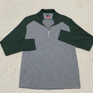 Icebreaker Pullover Mens Medium Gray Green Merino Wool 260 1/4 Zip Bodyfit Base